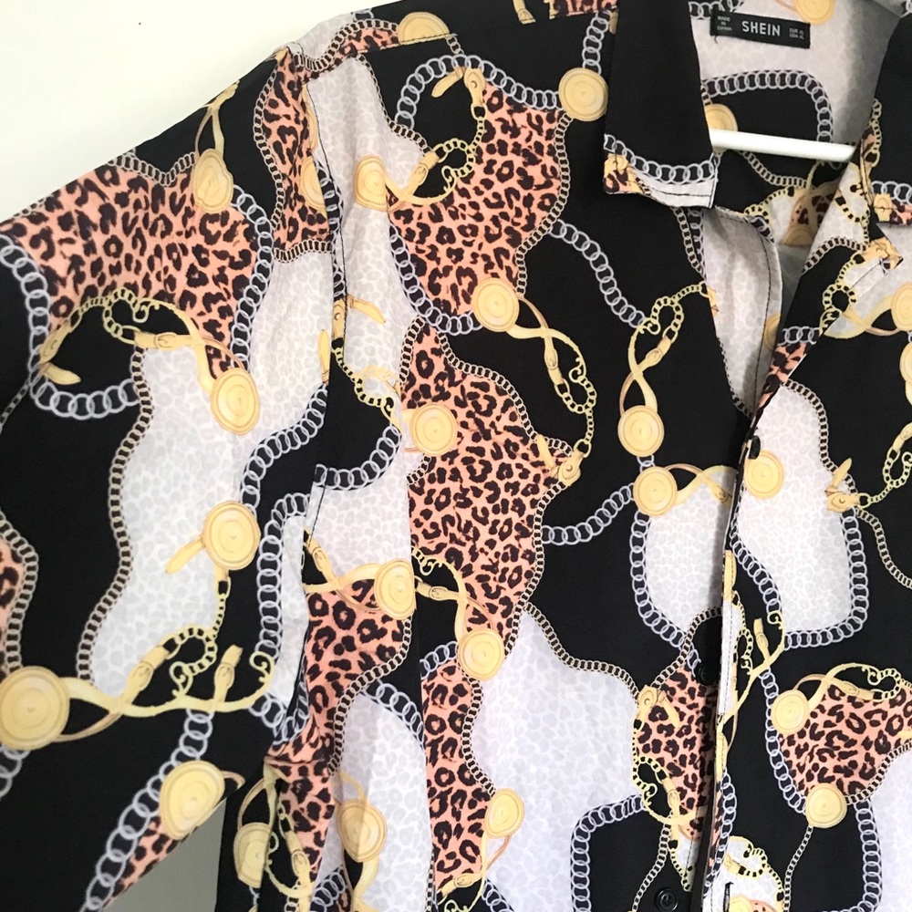 🔥SHEIN Men Leopard & Chain Print Shirt🔥BRAND NEW - Picture 3 of 11